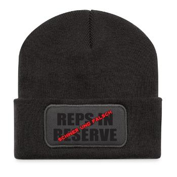 Reps_in_Reserve_Schwer_und_falsch_bodybuilding_ - Recycelte Patch Beanie - Dunkelgrau - Vorne