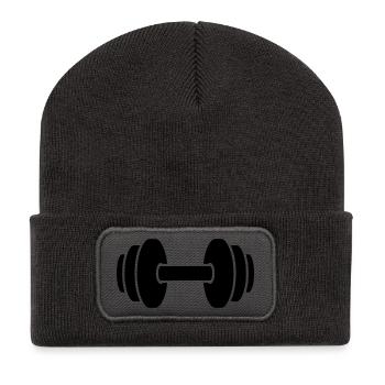 Kurzhantel Gewichtheben Sport - Recycelte Patch Beanie - Dunkelgrau - Vorne