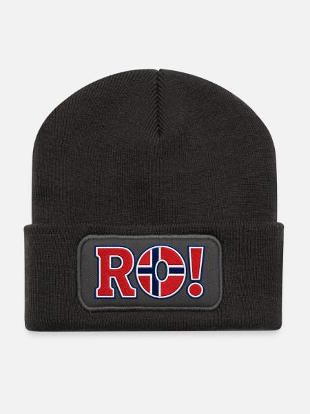 RO! Norwegisches "besticktes" Unterstützerdesign - Recycelte Patch Beanie - Dunkelgrau