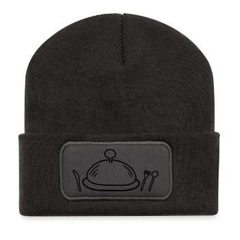 Ich esse, also bin ich - Recycelte Patch Beanie - Dunkelgrau - Vorne