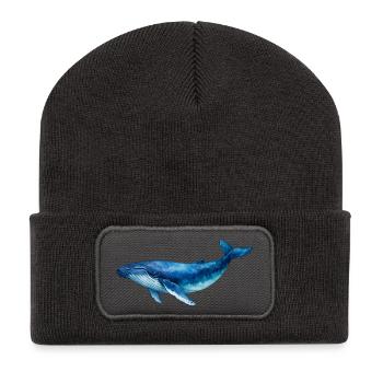 Blue Water Whale Watercolor - Recycled Patch Beanie - dark grey - Front