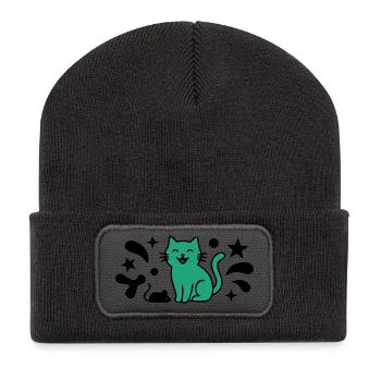 Grinsende Katze Maus Grafik - Recycelte Patch Beanie - Dunkelgrau - Vorne