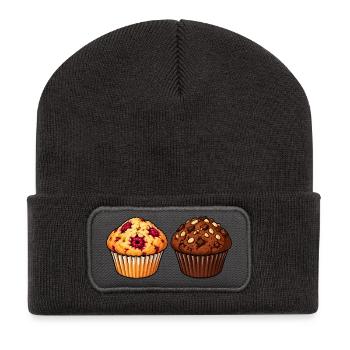 Muffin-Duo Himbeer Schoko - Recycelte Patch Beanie - Dunkelgrau - Vorne