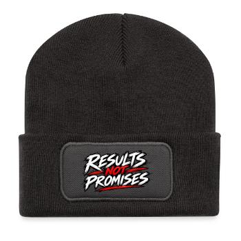 Ergebnisse, keine Versprechen – Fitnessmotivation - Recycelte Patch Beanie - Dunkelgrau - Vorne