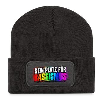 Kein Platz für Rassismus - Recycelte Patch Beanie - Dunkelgrau - Vorne