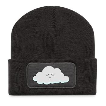 Schlaf Wolke mit Wimpern - Recycelte Patch Beanie - Dunkelgrau - Vorne