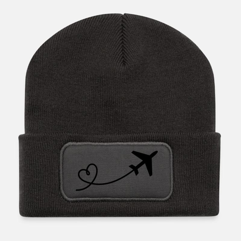 Flugzeug Flieger mit Herz in schwarz - Recycelte Patch Beanie - Dunkelgrau