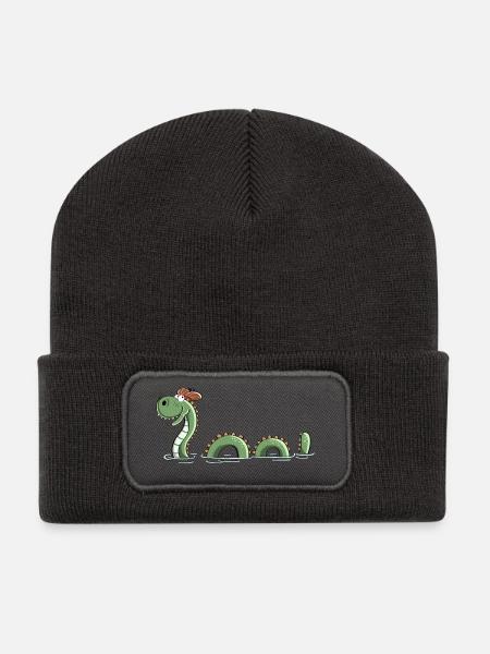 Nessie Seeungeheuer In Schottland - Comic - Fun - Recycelte Patch Beanie - Dunkelgrau