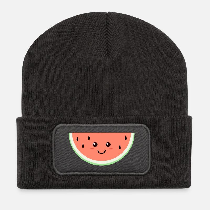 Pastèque heureuse de Kawaii - Beanie recyclé à patch - charbon