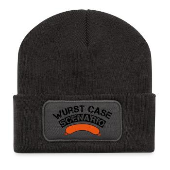 Wurst case scenario grillen BBQ Griller Geschenk - Recycelte Patch Beanie - Dunkelgrau - Vorne