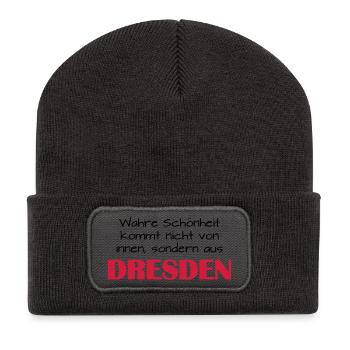 wahre Schönheit - DRESDEN - Recycelte Patch Beanie - Dunkelgrau - Vorne