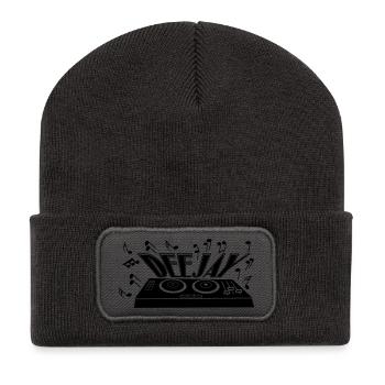 Deejay with turntable and tones - Recycled Patch Beanie - dark grey - Front