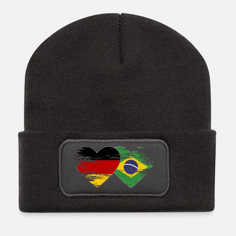 Deutschland Brasilien Flagge used Herz - Recycelte Patch Beanie - Dunkelgrau