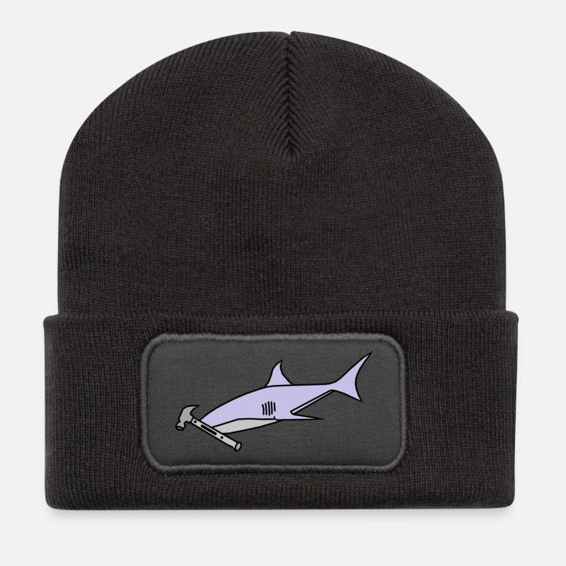 Hammerkopf-Hai - Recycelte Patch Beanie - Dunkelgrau