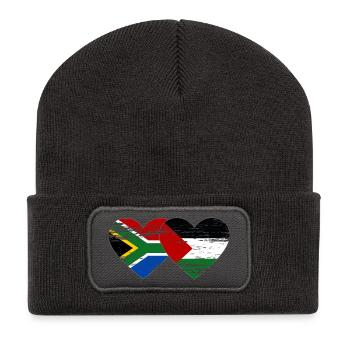 Afrique du Sud Palestine drapeau coeur utilisé - Beanie recyclé à patch - charbon - Devant