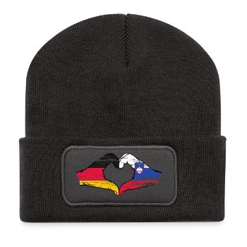 Deutschland Slowenien Flagge Hände Herzform used - Recycelte Patch Beanie - Dunkelgrau - Vorne