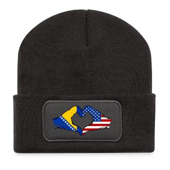 Bosnia USA flag hands heart shape used - Recycled Patch Beanie - dark grey - Front