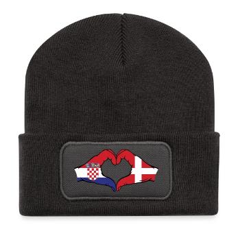 Croatia Denmark Flag Hands Heart Shape - Recycled Patch Beanie - dark grey - Front
