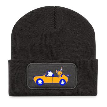 Bunny Bird Chick 2 Voiture Conduire Équipe Deux Amis - Beanie recyclé à patch - charbon - Devant