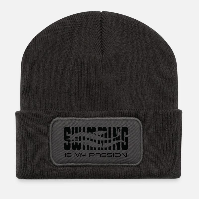 Schwimmen ist meine Leidenschaft - Recycelte Patch Beanie - Dunkelgrau