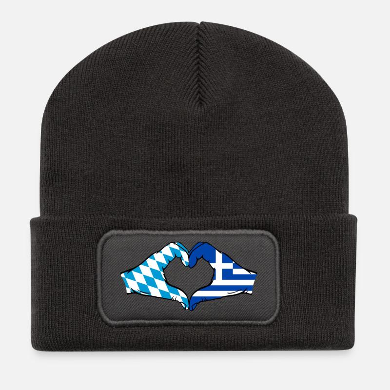 Bayern Griechenland Flagge Hände Herzform - Recycelte Patch Beanie - Dunkelgrau