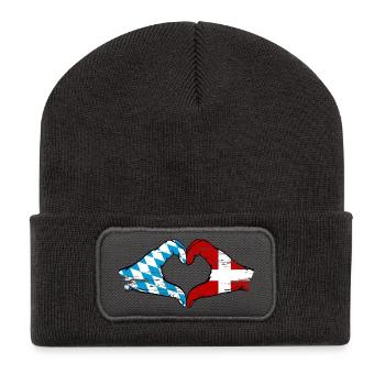 Bavière, Danemark, drapeau, aiguilles, forme de coeur utilisé - Beanie recyclé à patch - charbon - Devant