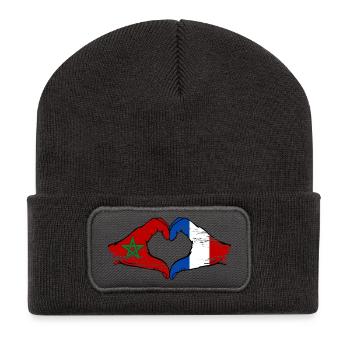 Morocco France Flag Hands Heart Shape - Recycled Patch Beanie - dark grey - Front
