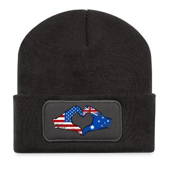 USA Australia Flag Hand Shape Heart Shape Used - Recycled Patch Beanie - dark grey - Front