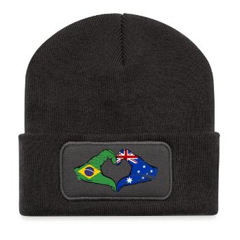 Brazil Australia Hands Heart Shape Used - Recycled Patch Beanie - dark grey - Front