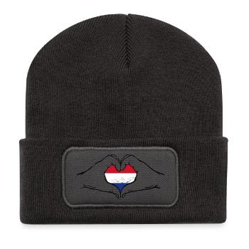 Holland flag heart used - Recycled Patch Beanie - dark grey - Front