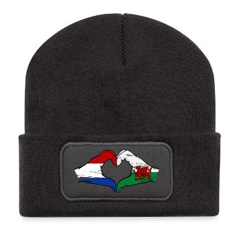 Hollande Pays de Galles drapeau mains forme coeur utilisé - Beanie recyclé à patch - charbon - Devant