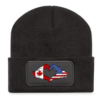 Canada USA flag heart shape used - Recycled Patch Beanie - dark grey - Front