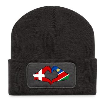 Denmark Namibia Flag Heart - Recycled Patch Beanie - dark grey - Front