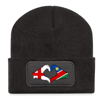 England Namibia Flag Hands Heart - Recycled Patch Beanie - dark grey - Front