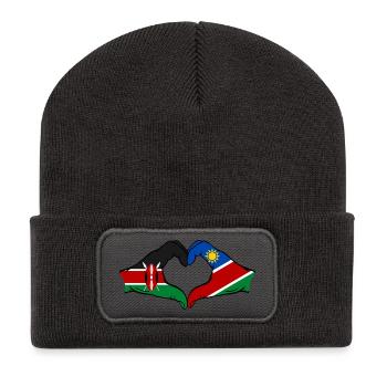 Kenya Namibia Flag Hands Heart Shape - Recycled Patch Beanie - dark grey - Front