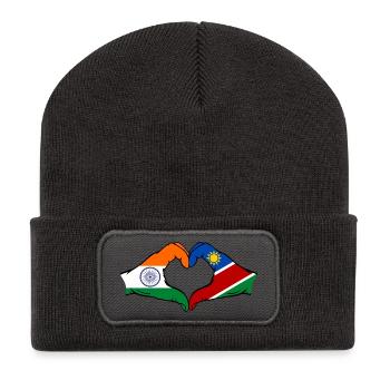 Drapeau de l'Inde et de la Namibie en forme de cœur - Beanie recyclé à patch - charbon - Devant