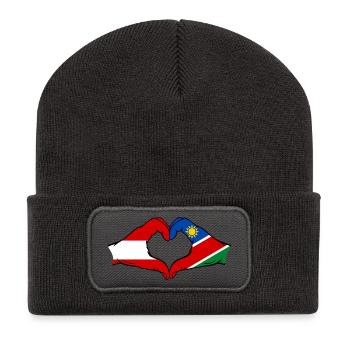 Austria Namibia Flag Hands Heart Shape - Recycled Patch Beanie - dark grey - Front