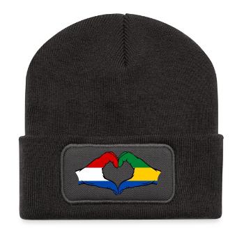 Holland Gabon Flag Hands Heart Shape - Recycled Patch Beanie - dark grey - Front