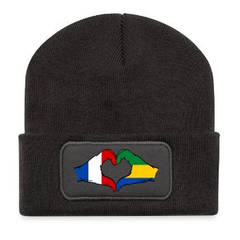 France Gabon Flag Hands Heart Shape - Recycled Patch Beanie - dark grey - Front