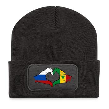 Russie Sénégal Drapeau Mains Coeur Forme Utilisé - Beanie recyclé à patch - charbon - Devant