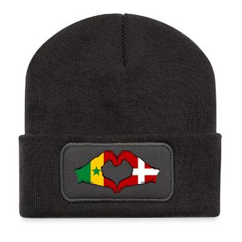 Senegal Denmark Flag Hands Heart Shape - Recycled Patch Beanie - dark grey - Front
