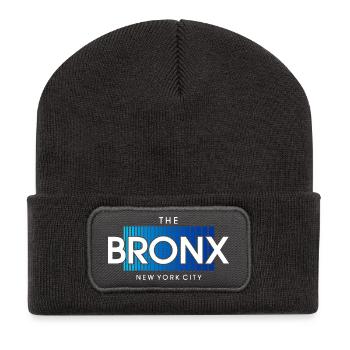 Bronx Skyline Text in blauem Verlauf - Recycelte Patch Beanie - Dunkelgrau - Vorne