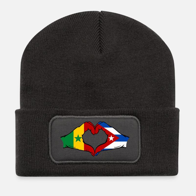 Senegal Cuba Flag Hands Heart Shape - Recycled Patch Beanie - dark grey