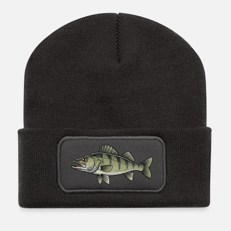 Zander Raubfisch Angeln - Recycelte Patch Beanie - Dunkelgrau