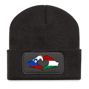 Slowenien Ungarn Flagge Hände Herzform - Recycelte Patch Beanie - Dunkelgrau - Vorne