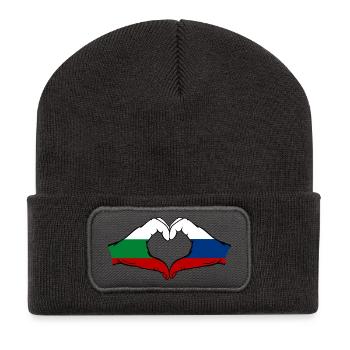 Bulgaria Russia Flag Hands Heart Shape - Recycled Patch Beanie - dark grey - Front