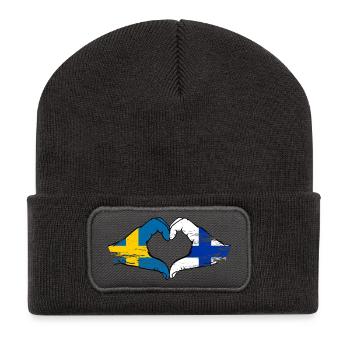 Sweden Finland Flag Heart Hands used - Recycled Patch Beanie - dark grey - Front