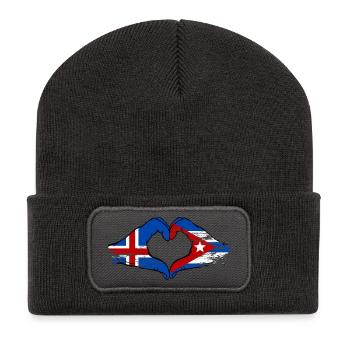 Islande, drapeau Cuba, mains de cœur - Beanie recyclé à patch - charbon - Devant