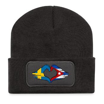 Sweden Cuba flag heart hands used - Recycled Patch Beanie - dark grey - Front