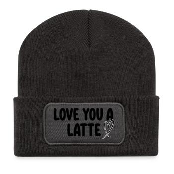 Love You A Latte – Coffee Word Game - Recycled Patch Beanie - dark grey - Front
